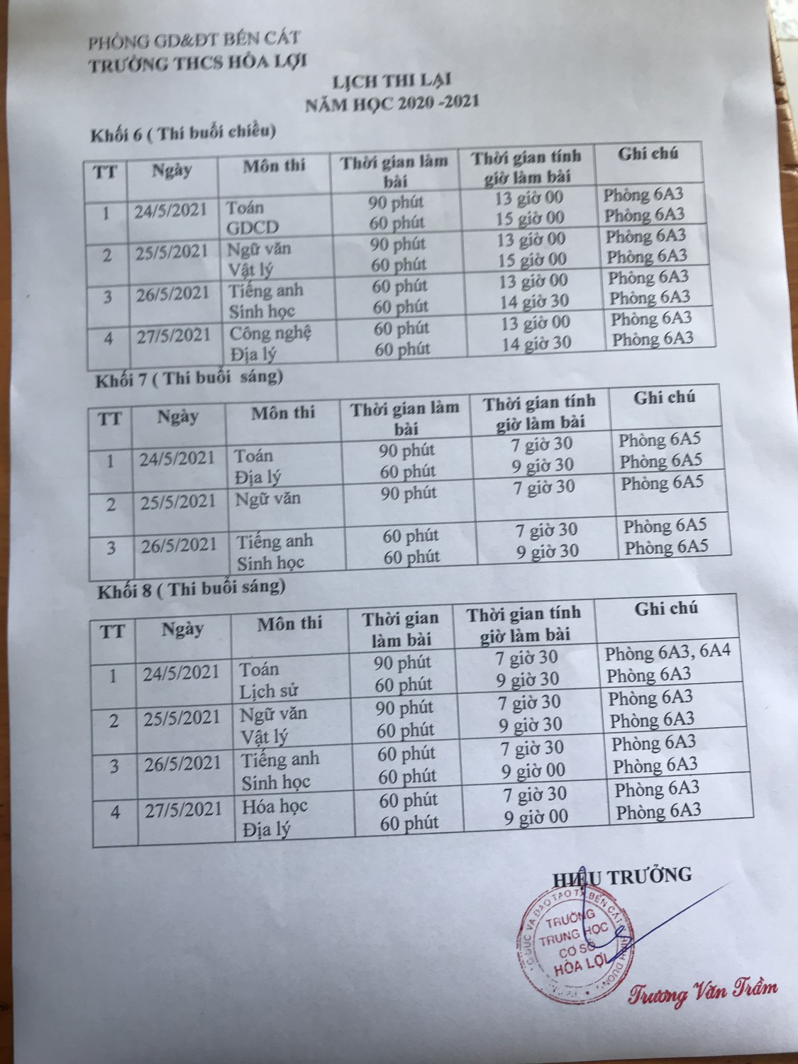 IMG lịch thi lại năm học 2020 2021